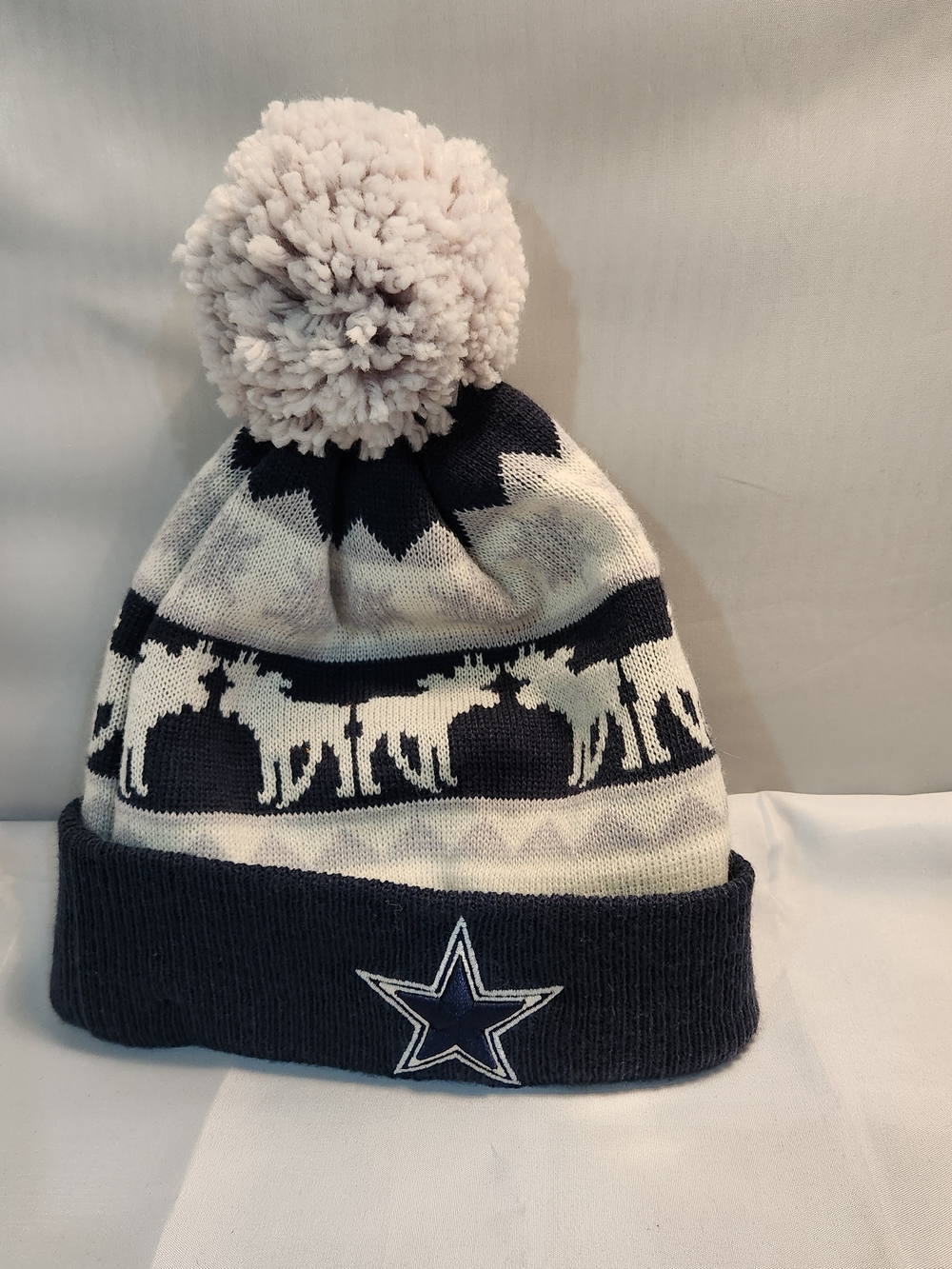 Dallas Cowboys Pom Hat - Navy, White And Silver